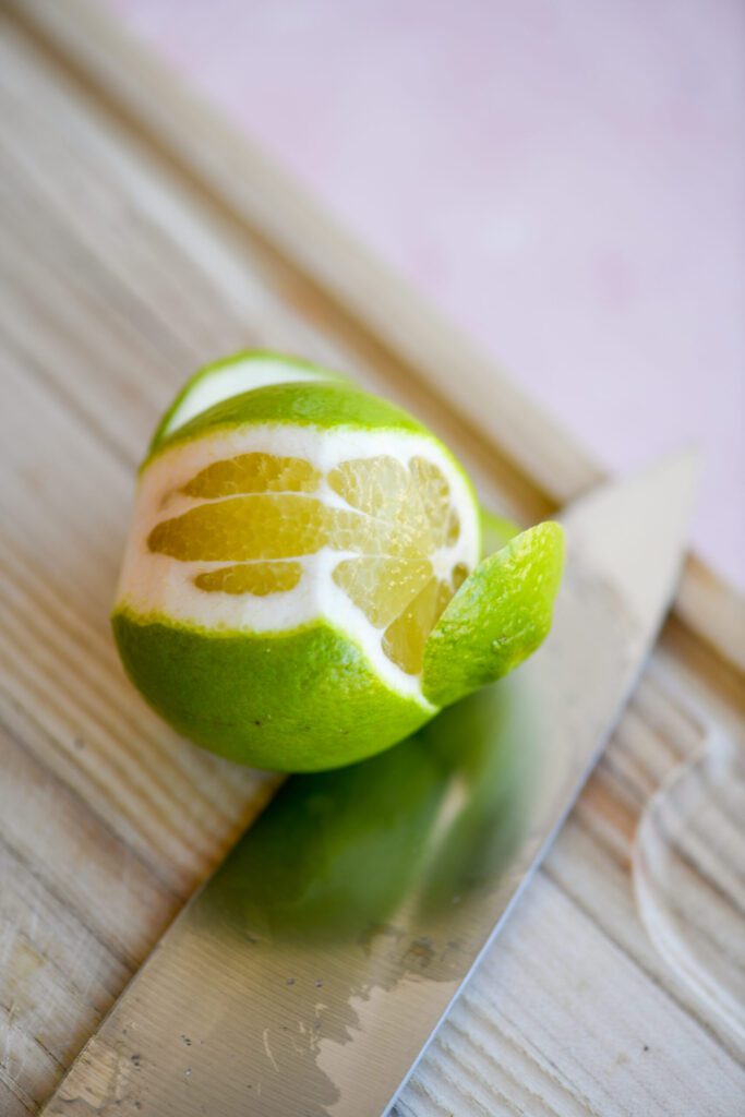lime with knife close up
